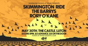 Flyer for Skimmington Ride at The Castle, Luton with The Barrys and Rory O'Kane